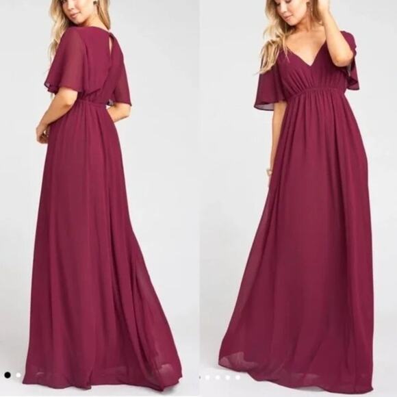 Show Me Your MuMu‎ Emily Empire Maxi Dress Merlot Chiffon Bridesmaid Size XL NEW - Picture 2 of 9